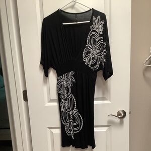 Empire waist black embroidered beach dress large